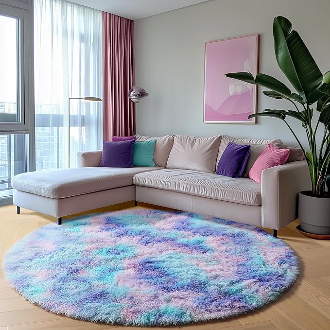 ONASAR Rainbow Round Area Rugs 5ft, Soft Bedroom Circle Rug Mats - Image 4