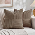 Fancy Homi Set of 2, Light Brown Patchwork Corduroy Decorative Soft Striped by Fancy+Homi