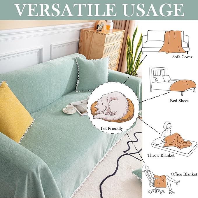 HANDONTIME Couch Cover for Sectional Sofa L Shape Light Green Cute Chenille Pet - Image 4