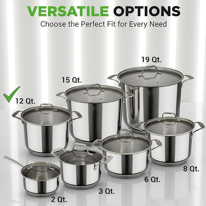 NutriChef 12 Quart Stainless Steel Stock Pot