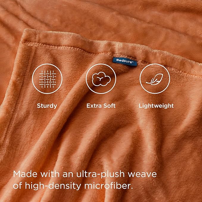 Bedsure GentleSoft Fleece Throw XL Blanket Dark Orange - Image 3