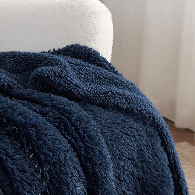Bedsure GentleSoft Fluffy Navy Blue Throw Blanket - Image 4
