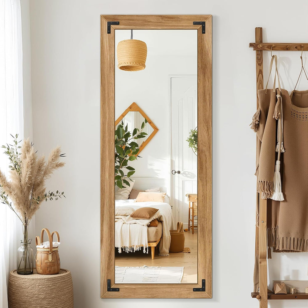 Wood Framed Full Length Mirror for Wall, 56"X22" Floor Standing Bod...