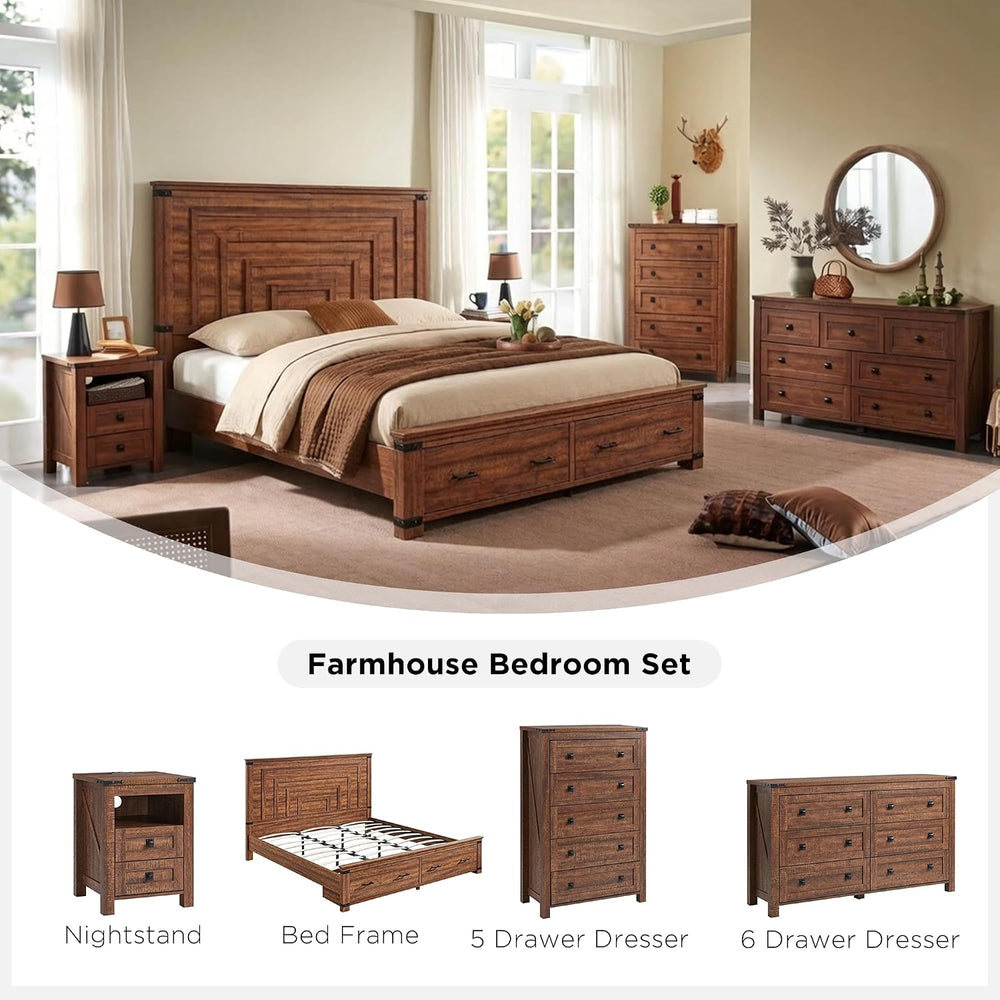 T4TREAM 54" Tall Farmhouse Queen Size Bed Frame, Reclaimed Barnwood
