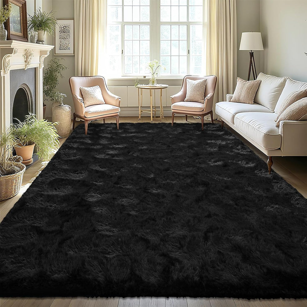 LOCHAS 8x10 Area Rugs Fluffy Living Room Carpets for Kids Bedroom, Black