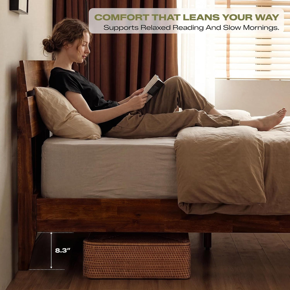 Aurora Acacia Solid Wood King Platform Bed Frame with Headboard, Walnut