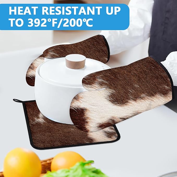 Brown Cow Print Oven Mitts and Pot Holders Sets Heat Resistant 4Pcs Potholders - Image 5