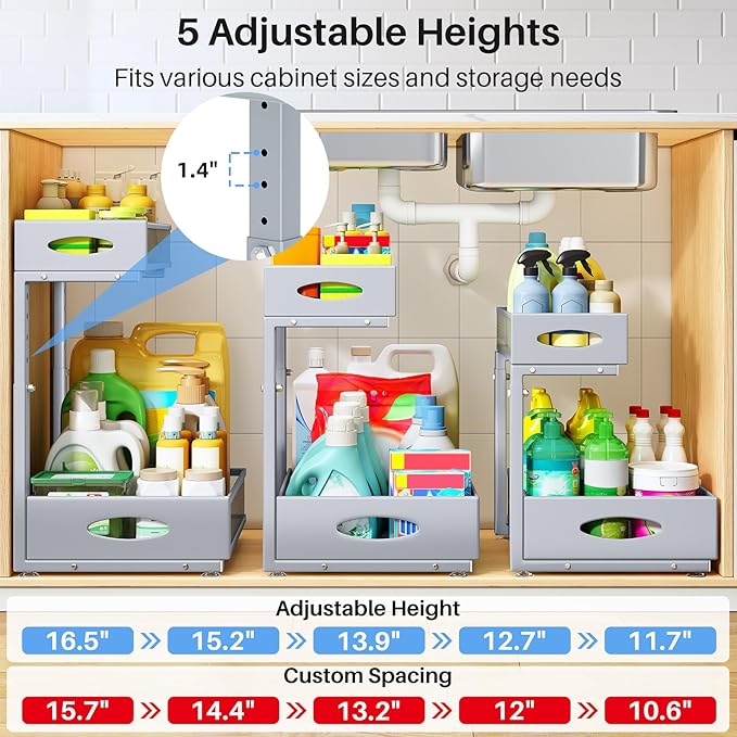 Under Sink Organizer, 2 Tier Pull Out Under Cabinet Organizer Shelf - Image 6