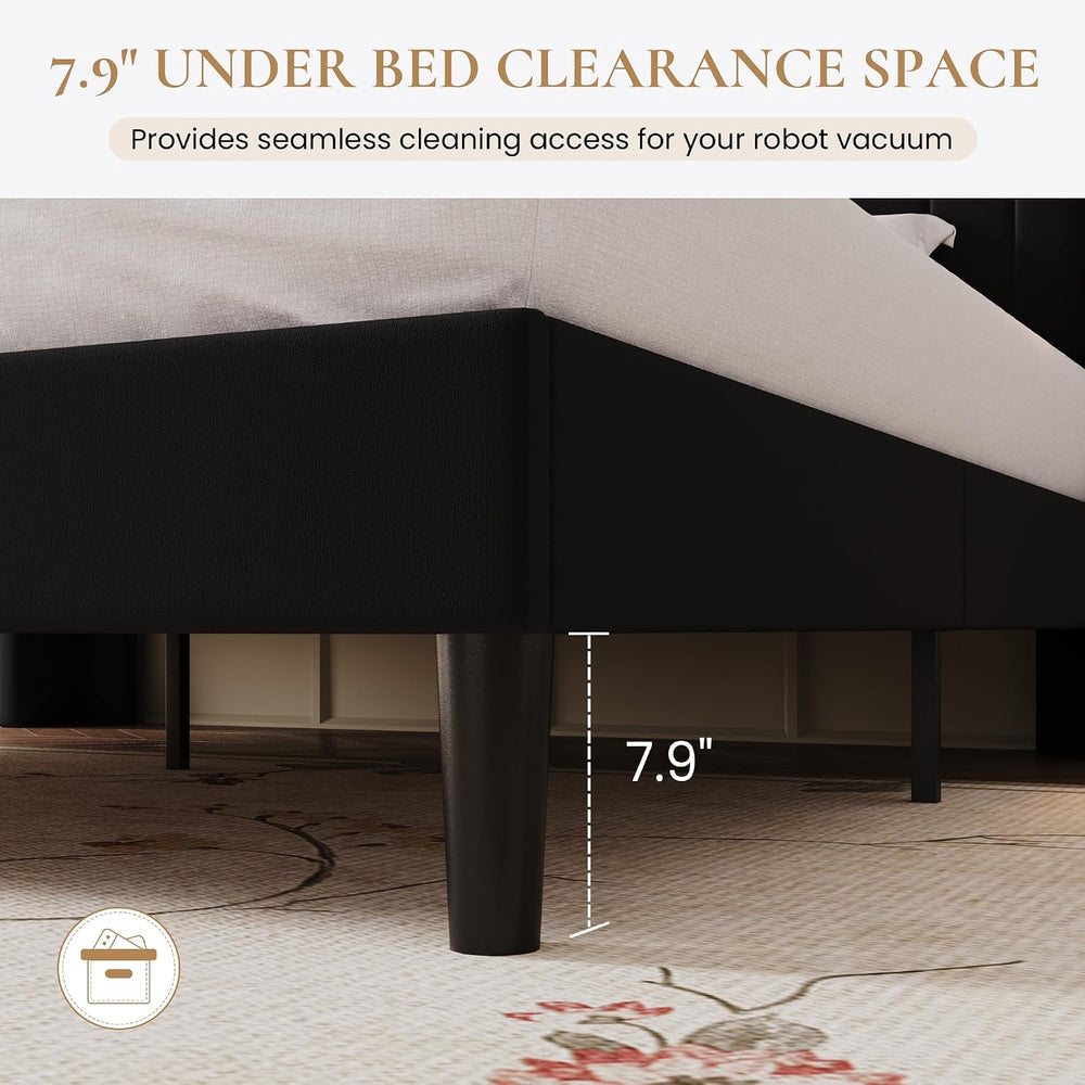 SHA CERLIN Full Size Platform Bed Frame / 2-Tier Storage Shelf/Velvet Wingbac...