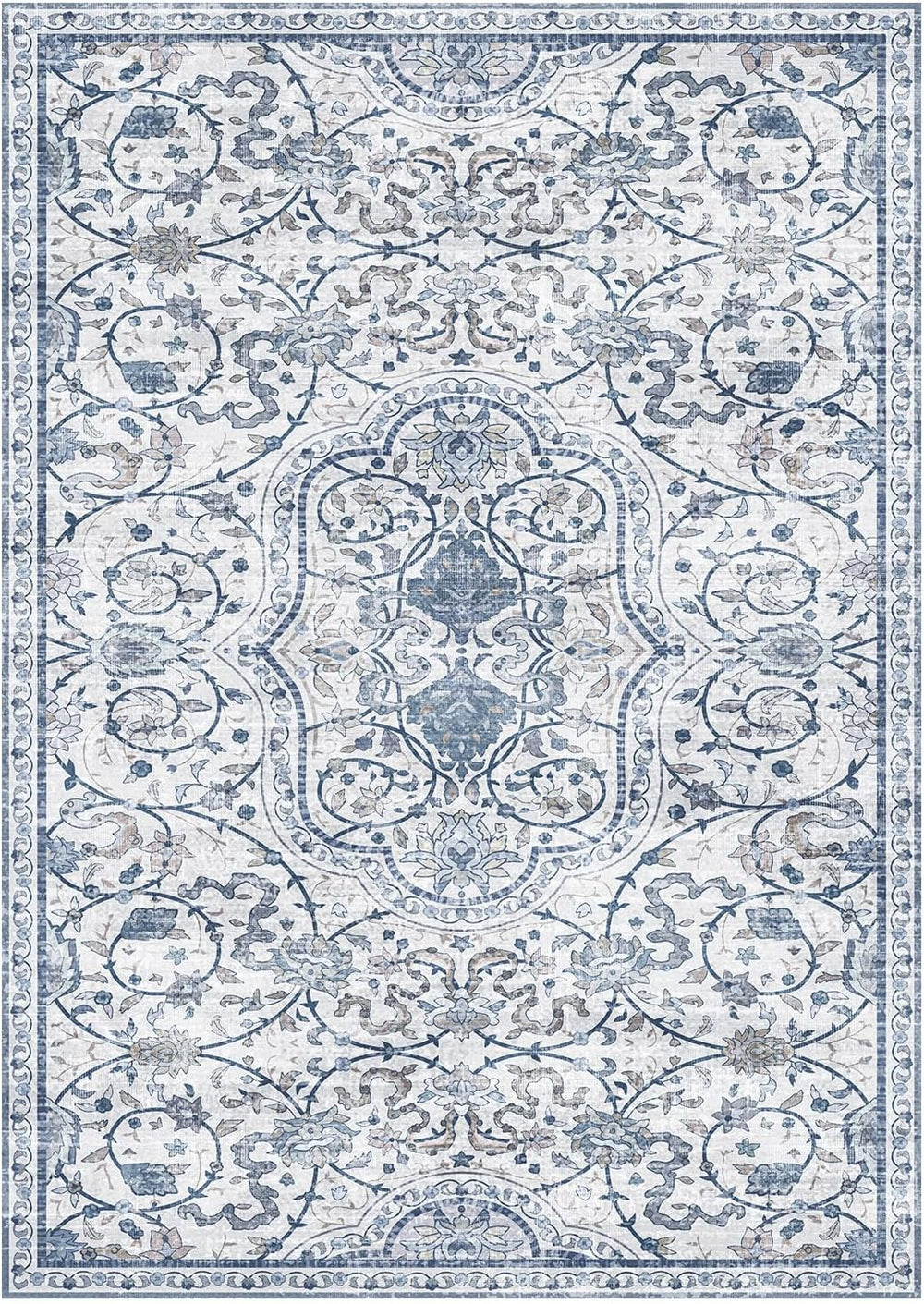 2'×6' Blue Floral Vinyl Runner Rug, Non-Slip Floor Mat for Hallway, K...
