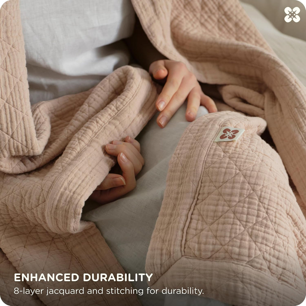 Bedsure PureWoven 100% Cotton Muslin Blanket 8-Layer, Queen, Taupe Brown