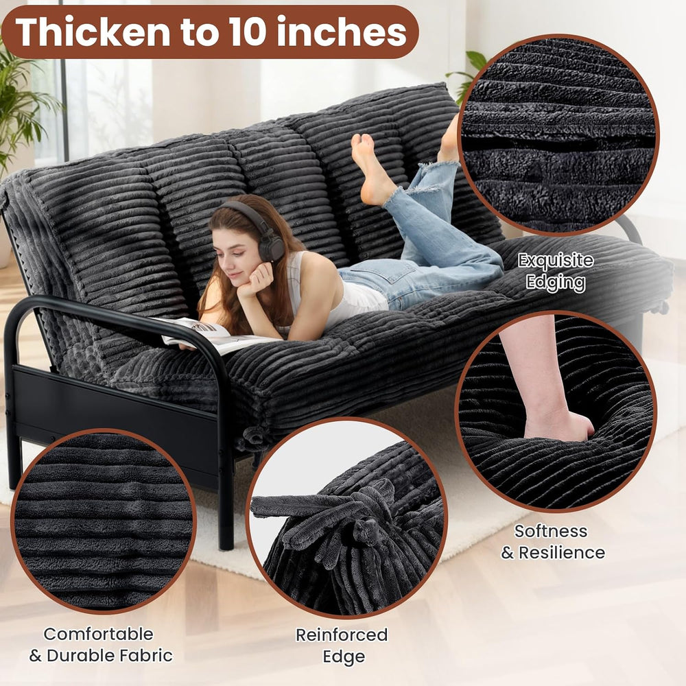 10" Futon Mattress Full Size,Futons Sofa Couch Bed with Straps, Thick Co...