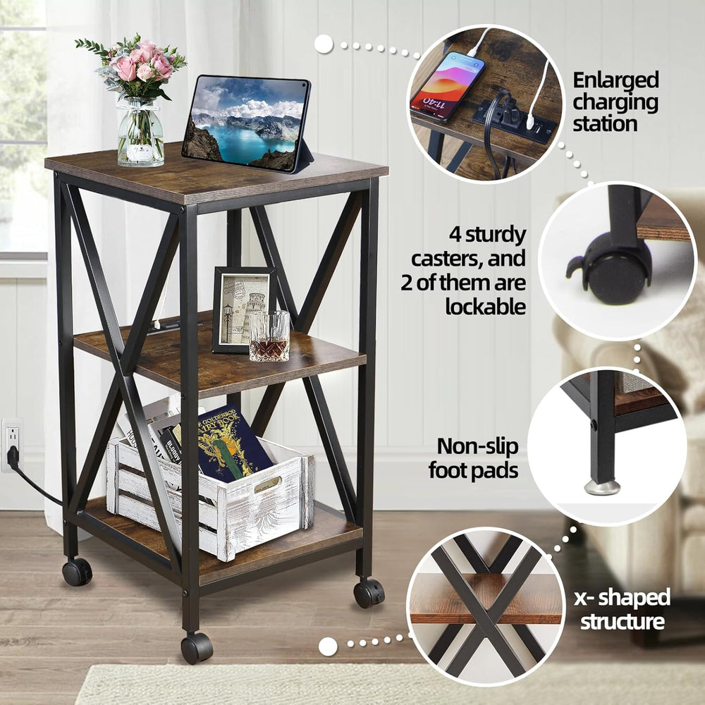 Square End Table with Charging Station, 3-Tier End Table Living Room, 16&quot...