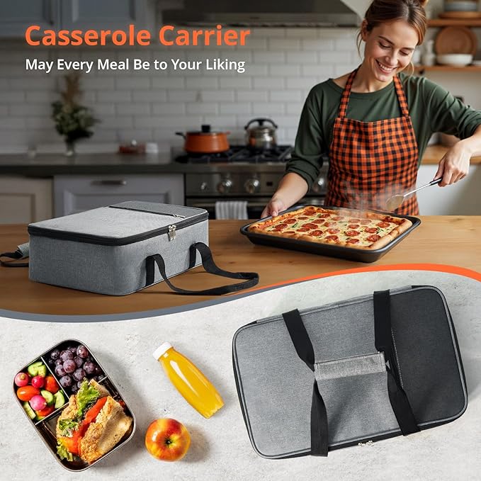 Insulated Casserole Carrier for Hot or Cold Food, Pie Carrier Bag Lunch Tote - Image 6
