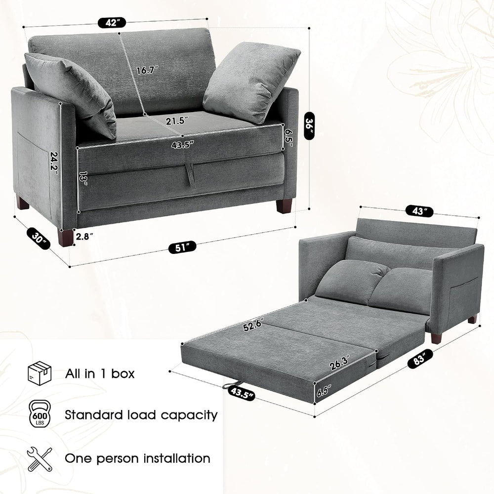 Myroyalsit 51" Convertible Sofa Bed, 2 in1 Folding Sofa Bed, Loveseat Sl...