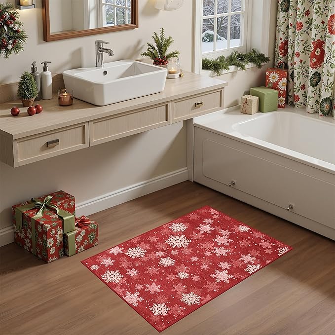 2x3 Christmas Doormat for Entryway, Washable Christmas Rugs Bathroom，Snowflake - Image 4