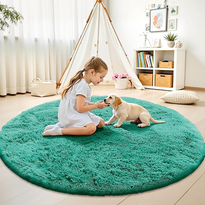 OLANLY Teal Green Round Rugs for Bedroom - Image 9