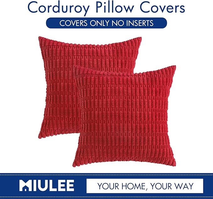 MIULEE Pack of 2 Red Corduroy Decorative Pillow Covers 12x12 Inch Soft Boho - Image 6