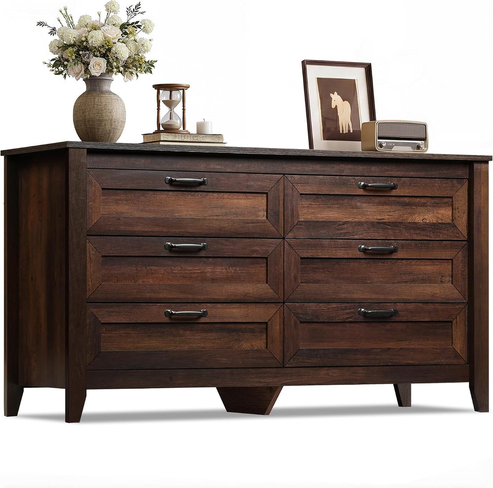WLIVE 54" Dresser for Bedroom, Wooden 6 Drawer Dresser with Unique Anti-...