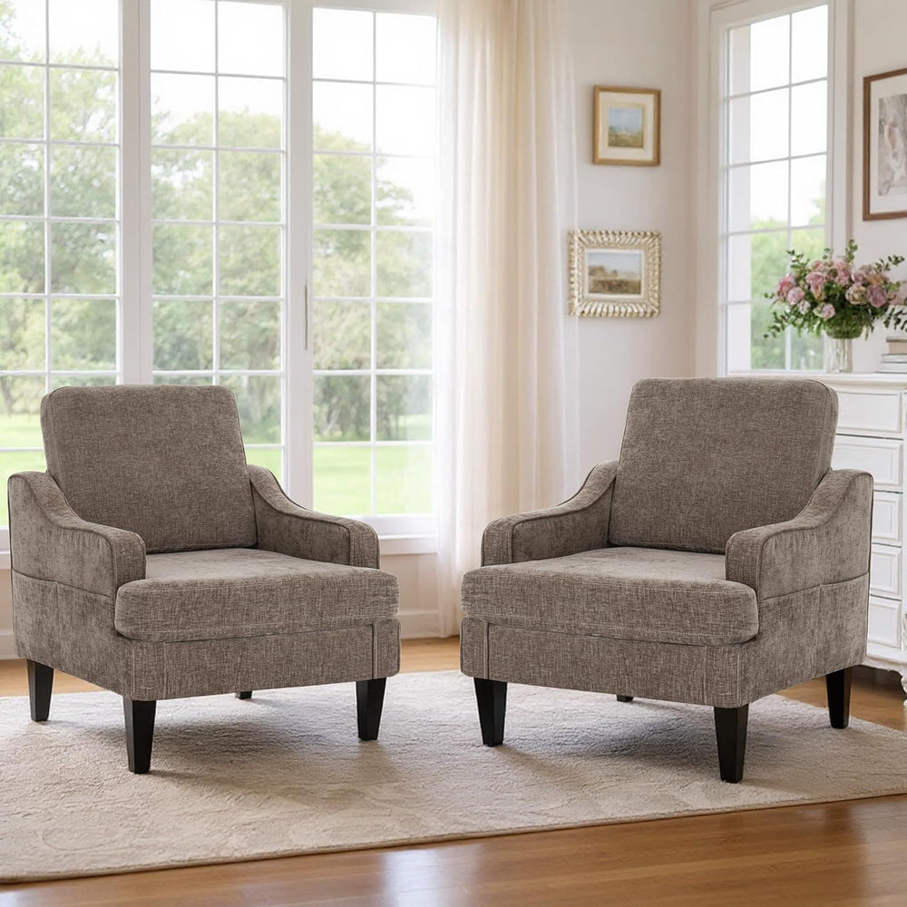 Set of 2 Accent Chair for Living Room,Mid-Century Arm Chair Chenille Fabric L...