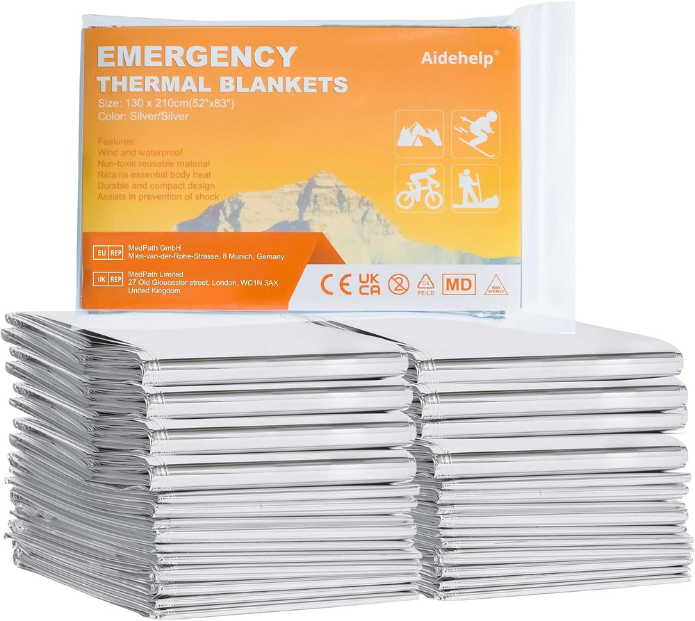 100 Pack Emergency Blankets - Mylar Thermal Space Blankets for Survival and P...