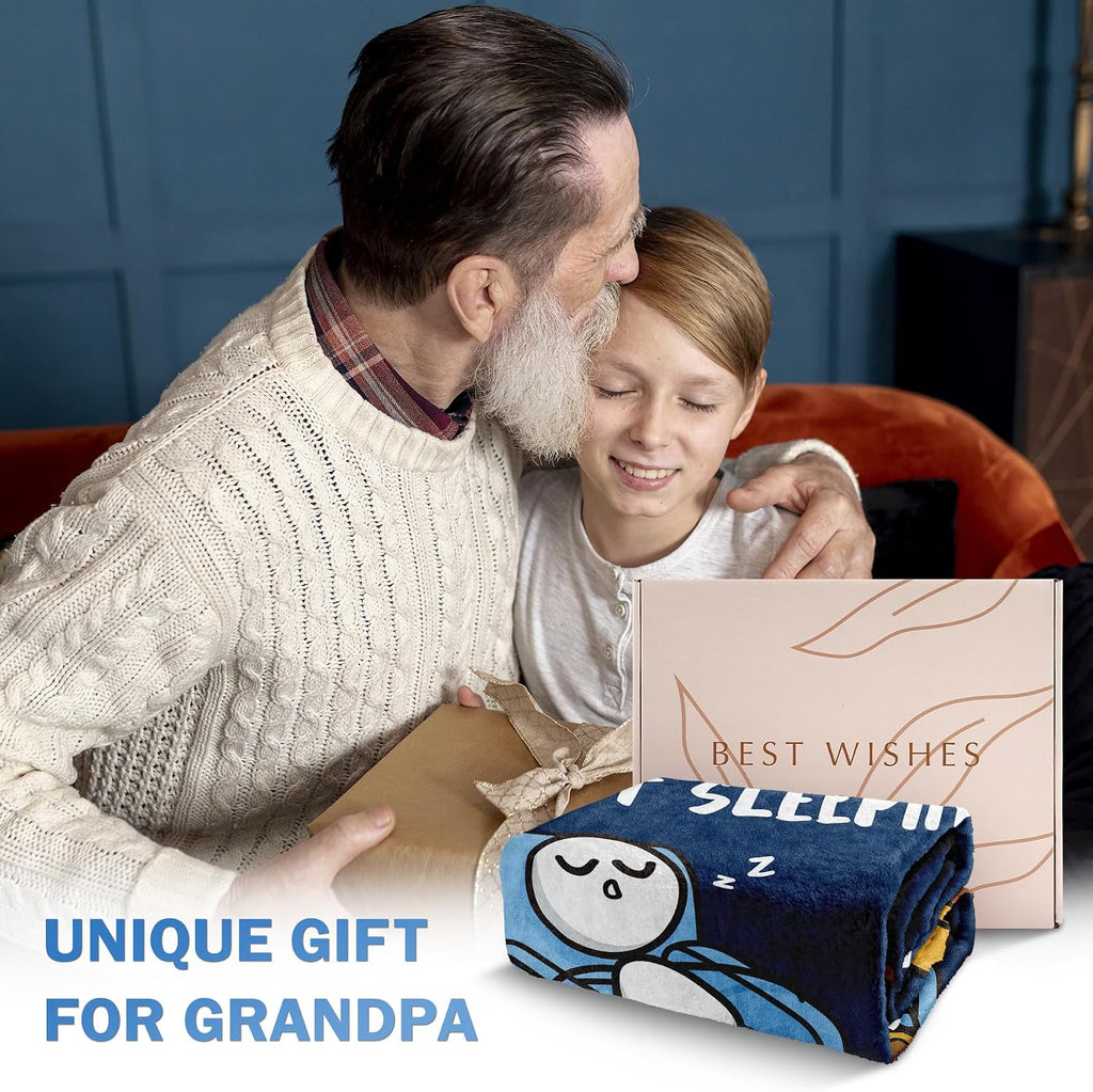 Funny Grandpa Birthday Gifts, Grandpa is Not Sleeping Blanket | Grandpas Gift from Grandkids, Super Soft Throws Blanket for Napping, Promoted to Grandpas Gifts, 60" x 80" (Navy Blue)