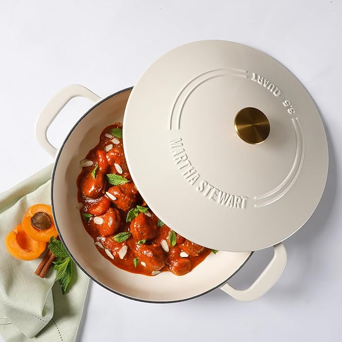 Martha Stewart Gatwick 3.5-Quart Enameled Cast Iron Dutch Oven Braiser – Linen - Image 2