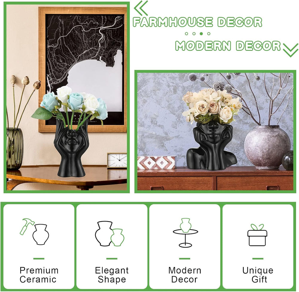 Sieral 3 Pcs Ceramic Face Vase Female Form Flower Modern Body Vase for Decor ...