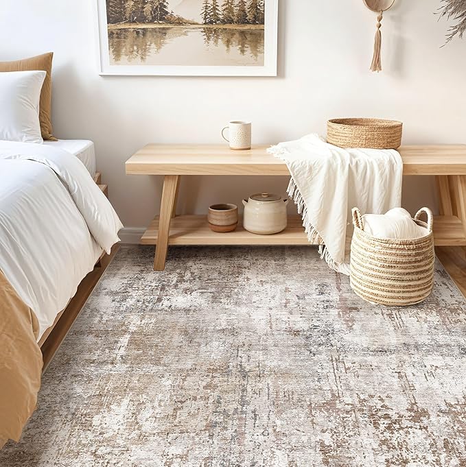 UERMEI Square Area Rugs : Washable 6x6 Neutral Modern Abstract Carpet - Image 2