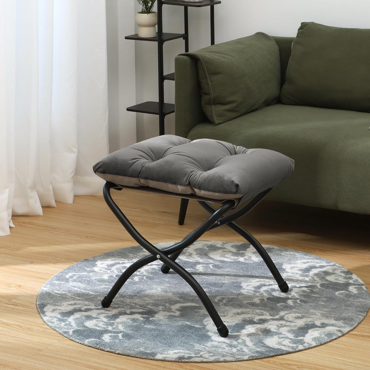 15"(H) Folding Ottoman, Set of 2, Foldable Footrest Stool, Small Foot Stool for Couch, Collapsible Foot Rest Ottoman for Sofa, Accent Padded Ottomans for Living Room, Bedroom, Dark Grey