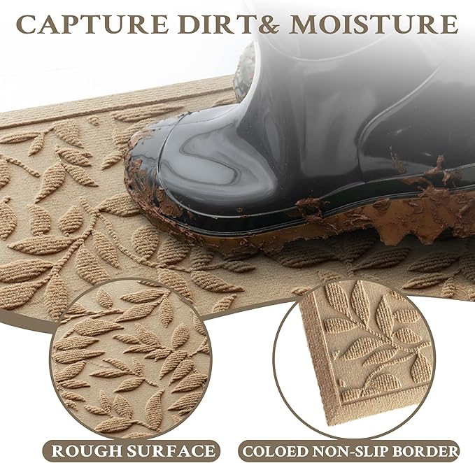 Beige Leaves Outdoor Indoor Entrance Doormats, Absorbent Durable Heavy Duty - Image 7