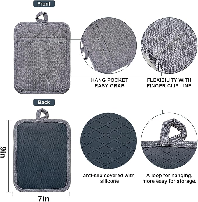 Pot Holders Yarn-Dyed Set of 3 Non Slip Silicone Kitchen Lines Heat Resistant - Image 2