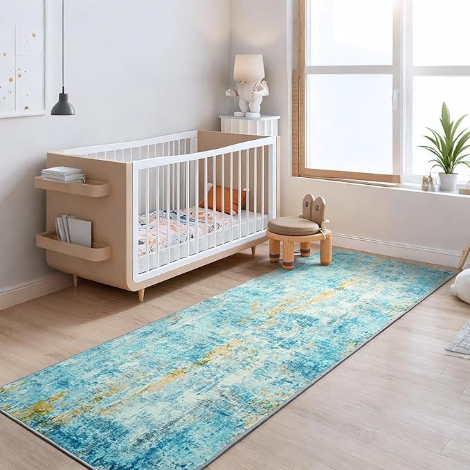 Runner Rug for Kitchen Teal Blue Hallways Runner Rug Non Slip 2'6''x8' Washable - Image 4