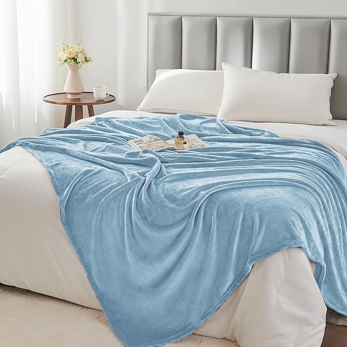 BEDELITE Fleece Blanket Washed Blue Throw Blankets - Image 6