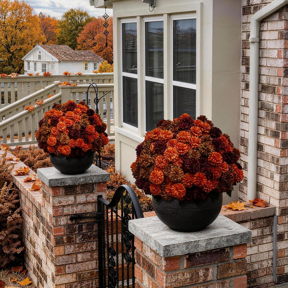 12 Bundles Artificial Fall Mums Outdoor Flowers, UV Resistant Faux Autumn Dai...