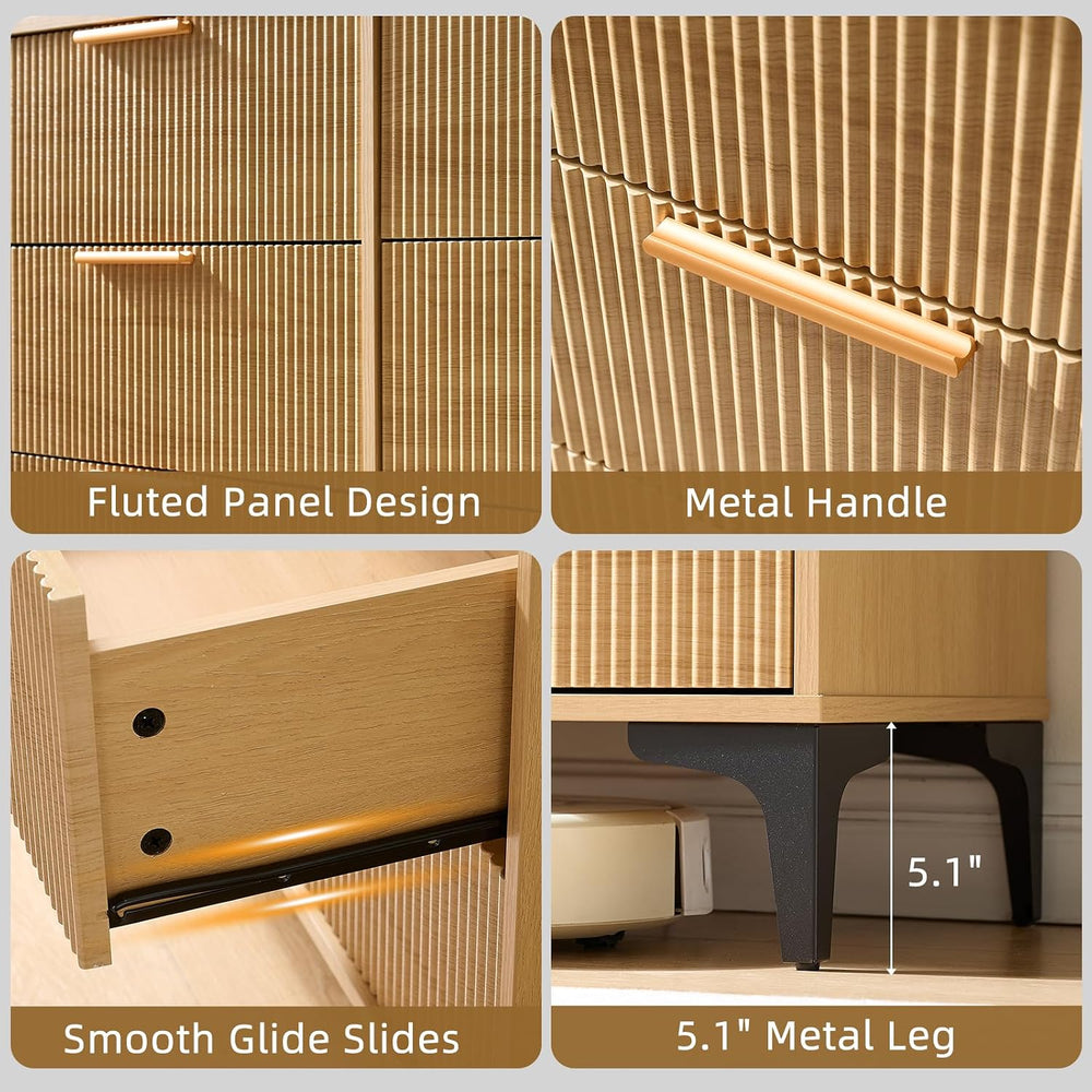 3 Pieces Dresser Bedroom Set, 6 Drawer Dresser & 3 Drawer Nightstand of 2
