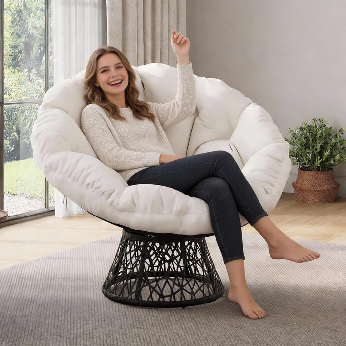 Garvee 40" Ergonomic Wicker Papasan Chair with Extra-Thick Soft Cushion