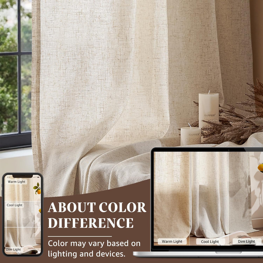 jinchan Linen Curtains Light Filtering Back Tab 50x90 Inch 2 Panels