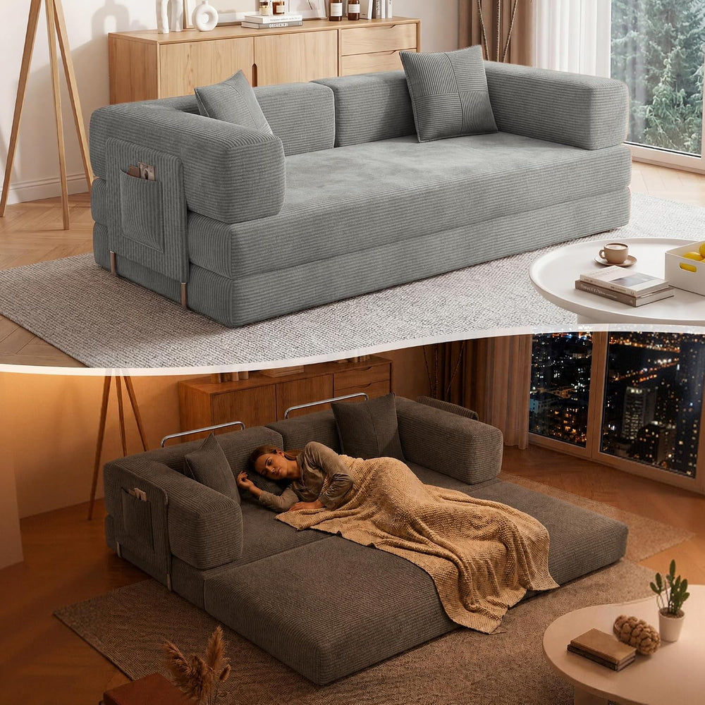77" Convertible Futon Sofa Bed, Boneless Floor Couch for Living Room