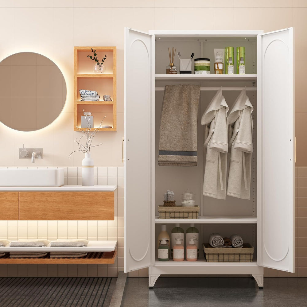 Armoire Wardrobe Closet with Hanging Rod and 2 Adjustable Shelves