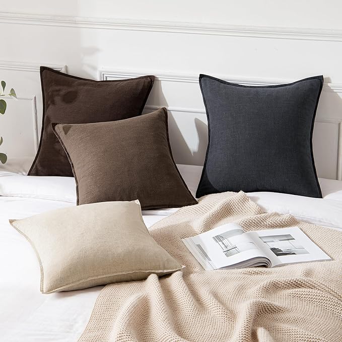 MIULEE Decorative Linen Euro Sham Pillow Covers 24x24 Dark Coffee Chocolate - Image 4