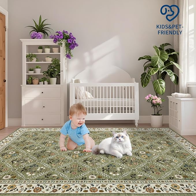 6x9 Machine Washable Area Rugs for Living Room Floral Stain Resistant Soft - Image 9