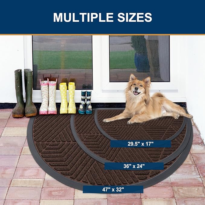 Smiry Half Circle Front Door Mat Outside Entrance, Heavy Duty Sturdy Natural - Image 2