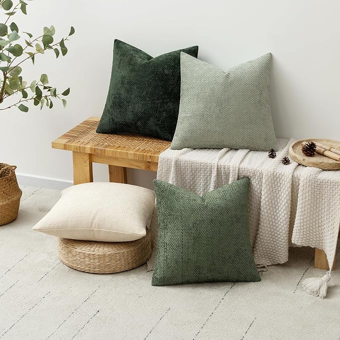 MIULEE Pack of 4 Couch Throw Pillow Covers 18x18 Inch Neutral Green Soft - Image 4