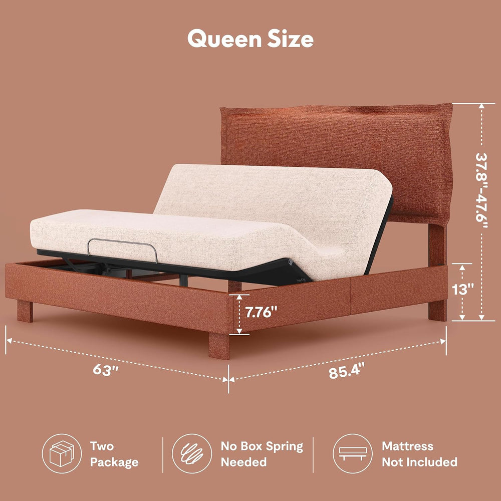 FLEXISPOT All-In-One Adjustable Bed Frame with Upholstered Flange Edge Headbo...