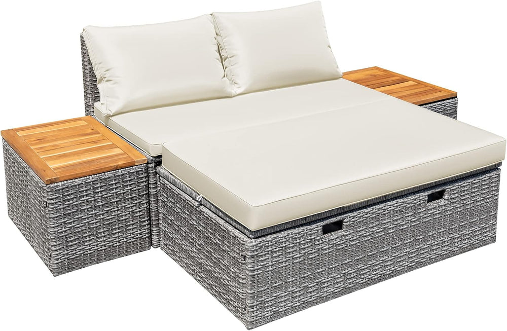 Devoko Outdoor Daybed Set Patio Day Bed,Rattan Lounge Bed