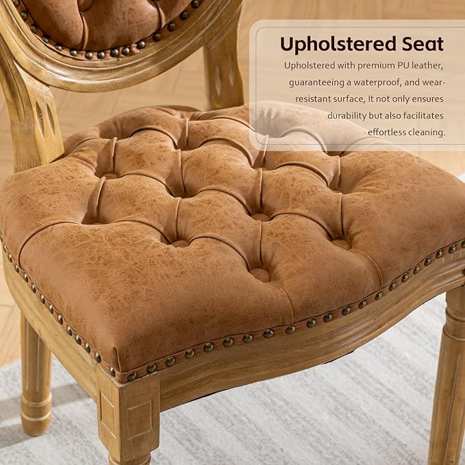 PU Leather Upholstered Dining Chairs Set of 2 French Country Round Back Kitch...