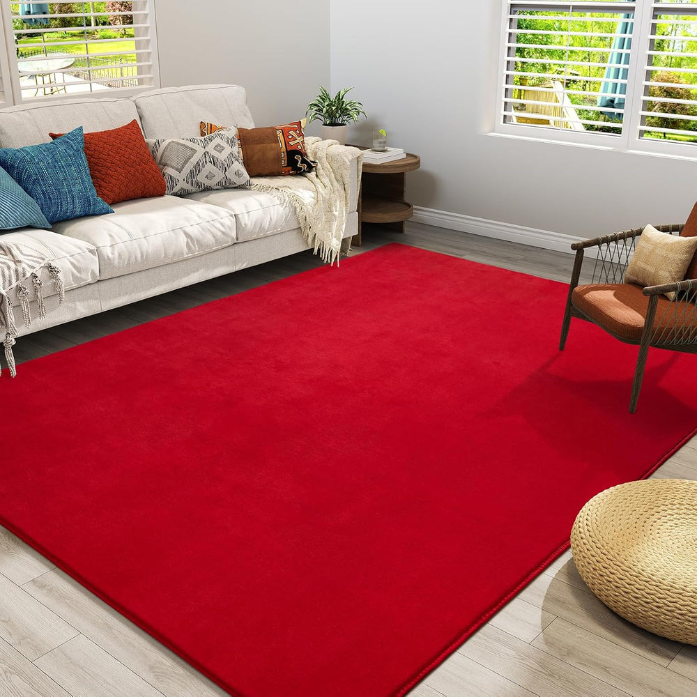 Amearea Large Modern Area Rugs for Bedroom Living Room, 5x8 Feet Red Thickened