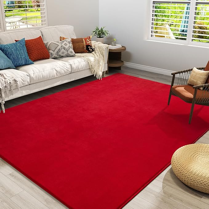 Amearea Large Modern Area Rugs for Bedroom Living Room, 5x8 Feet Red Thickened by AmeareaDirect