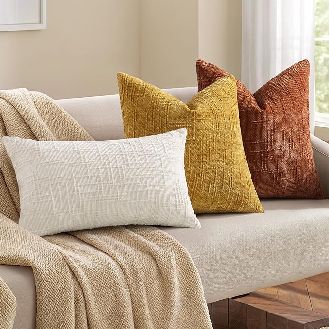 decorUhome Rust Chenille Throw Pillow Covers 20x20 Set of 2 Textured Soft Cozy - Image 7